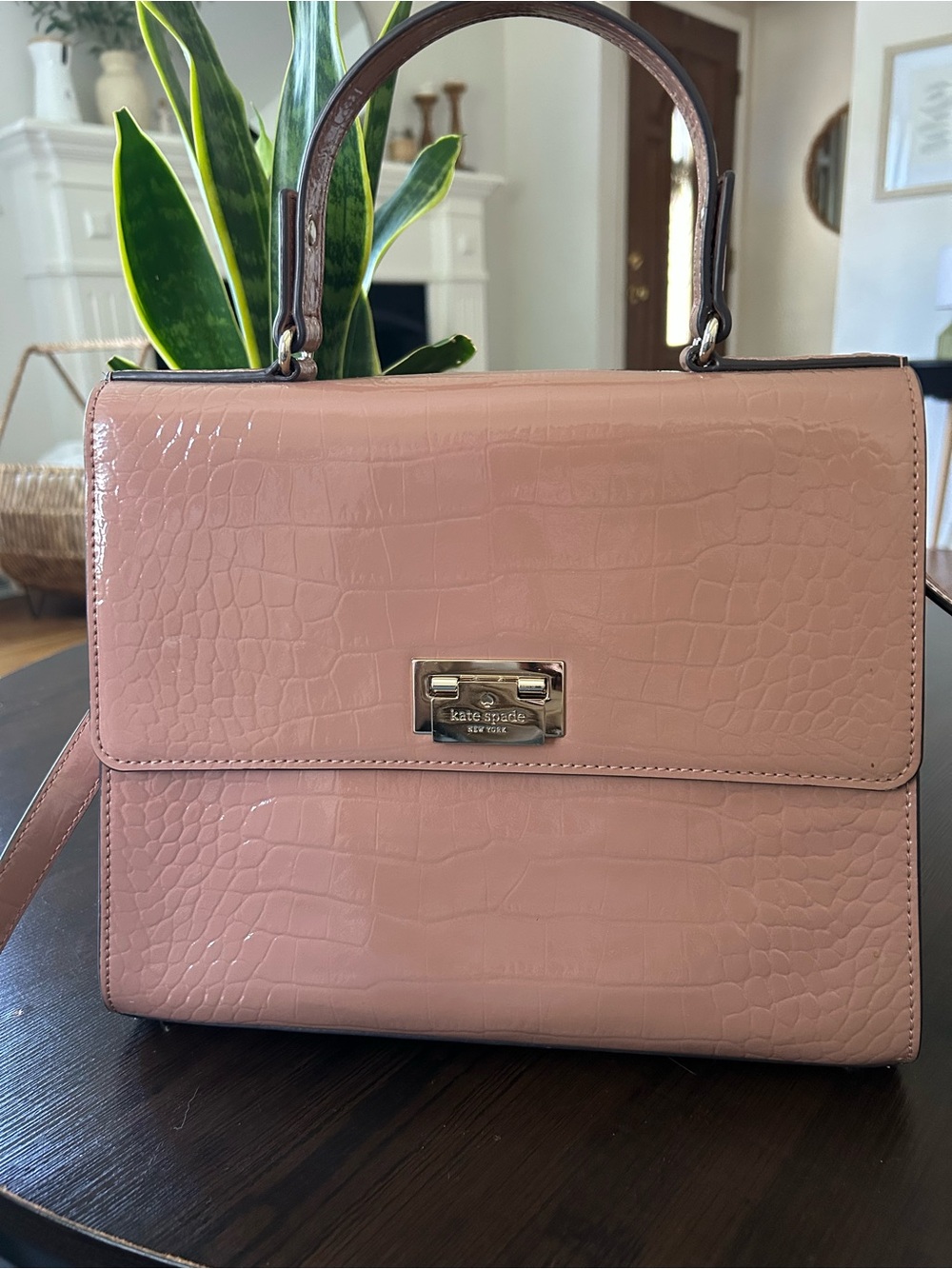 kate spade tan/beige Croc-Embossed Top-Handle Satchel